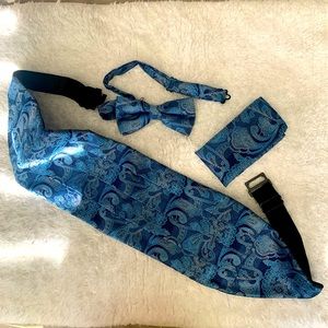 Vintage silk Cummerbund , scarf , cuffs & Bow Tie Set